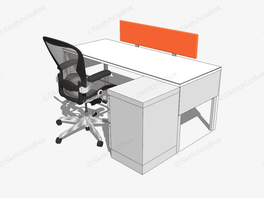White Office Desk With Storage sketchup model preview - SketchupBox