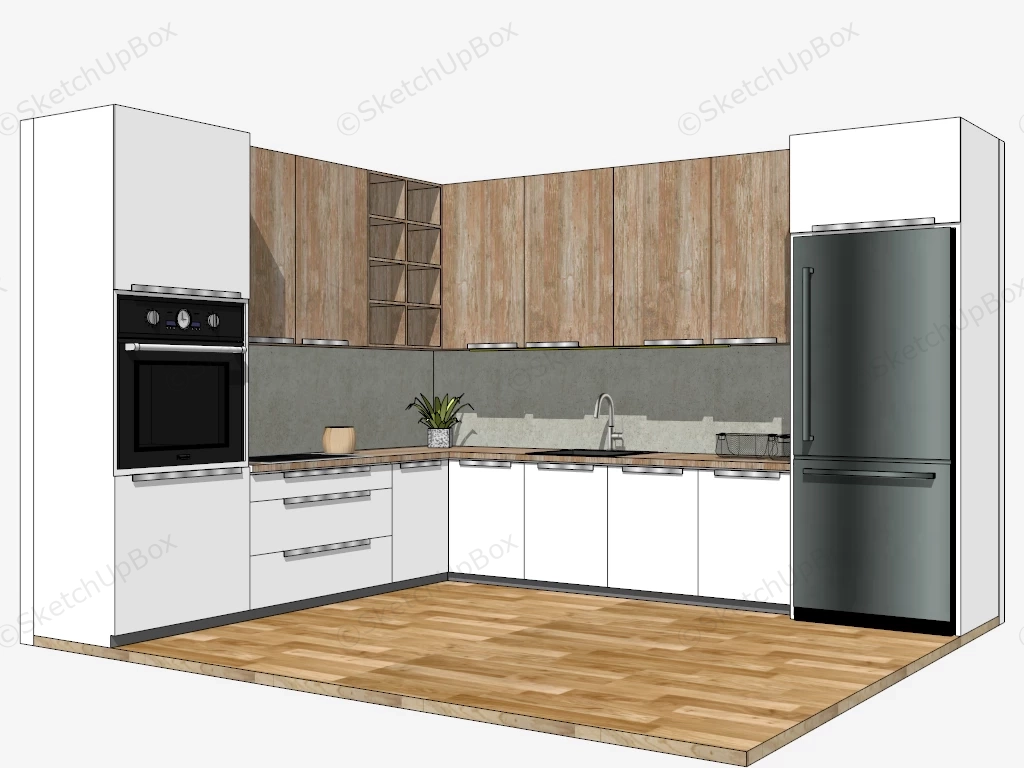 Rustic Design L Shaped Kitchen sketchup model preview - SketchupBox