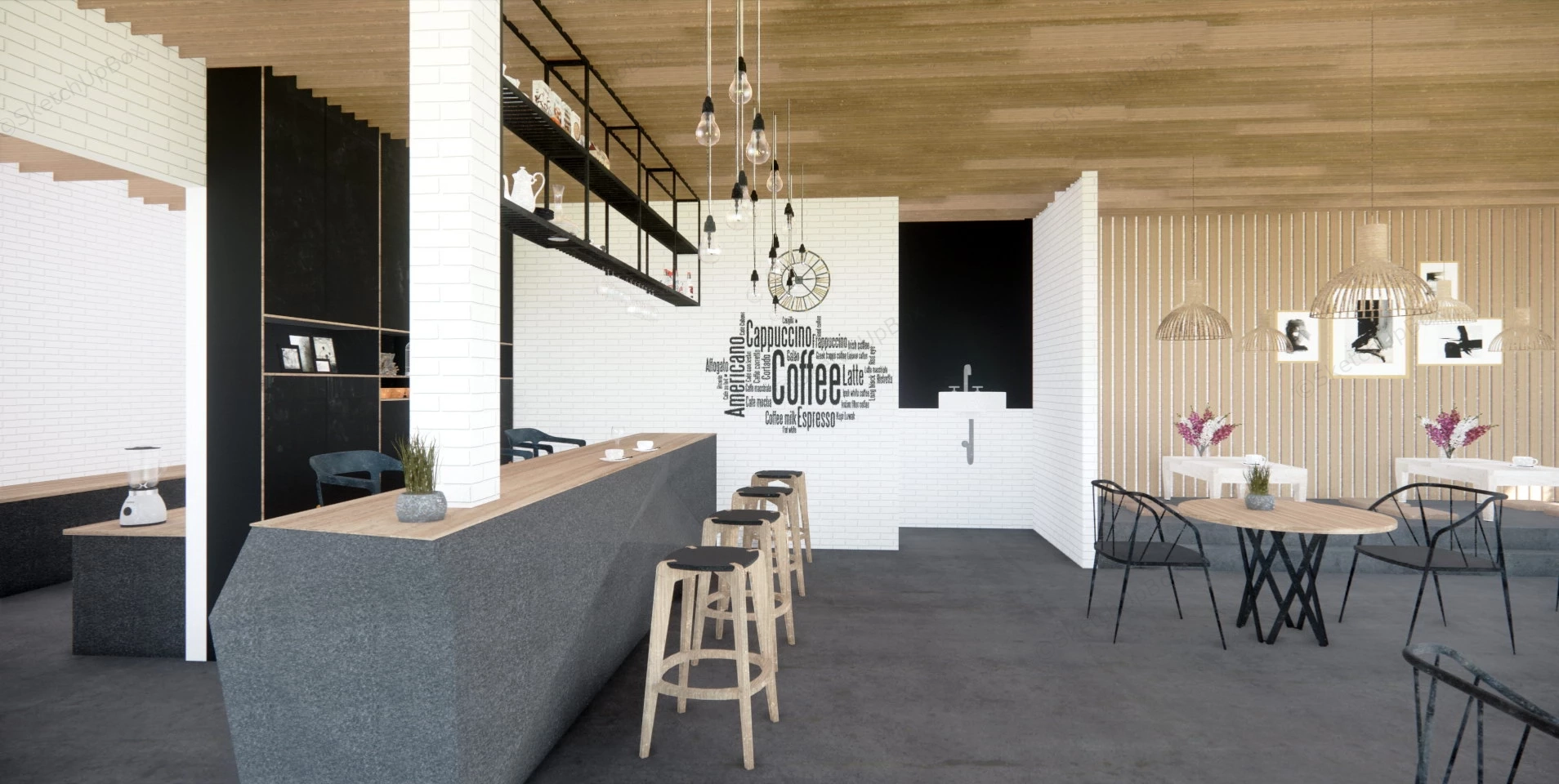 Industrial Coffee Shop Interior Design sketchup model preview - SketchupBox
