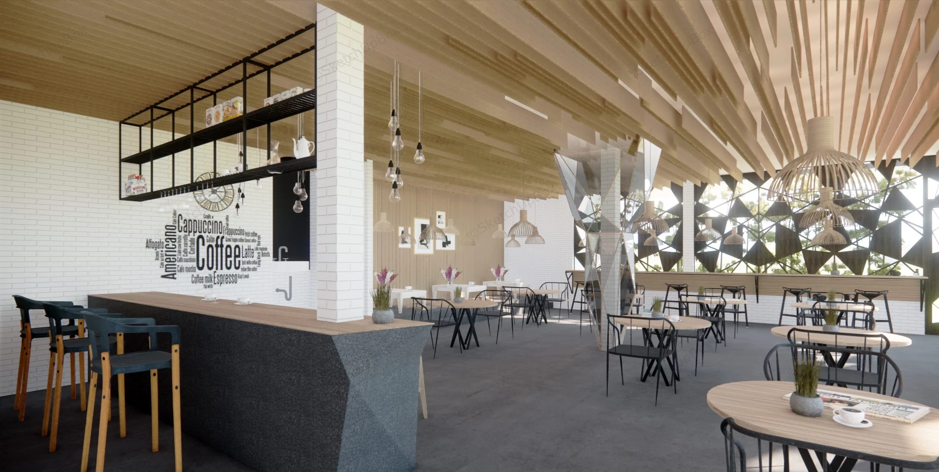 Industrial Coffee Shop Interior Design sketchup model preview - SketchupBox