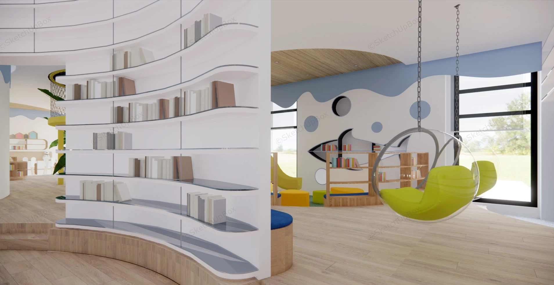 2 Story Bookstore Interior Design sketchup model preview - SketchupBox