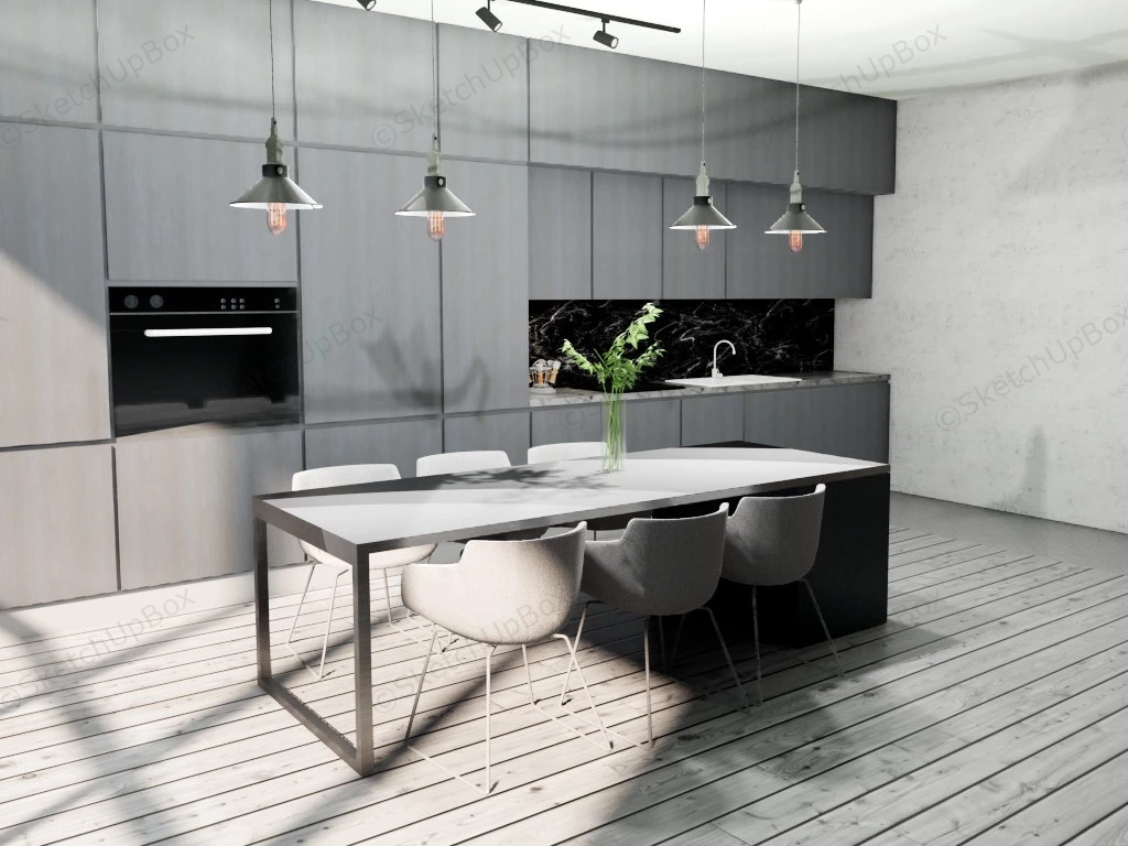 Grey Kitchen With Dining Set sketchup model preview - SketchupBox