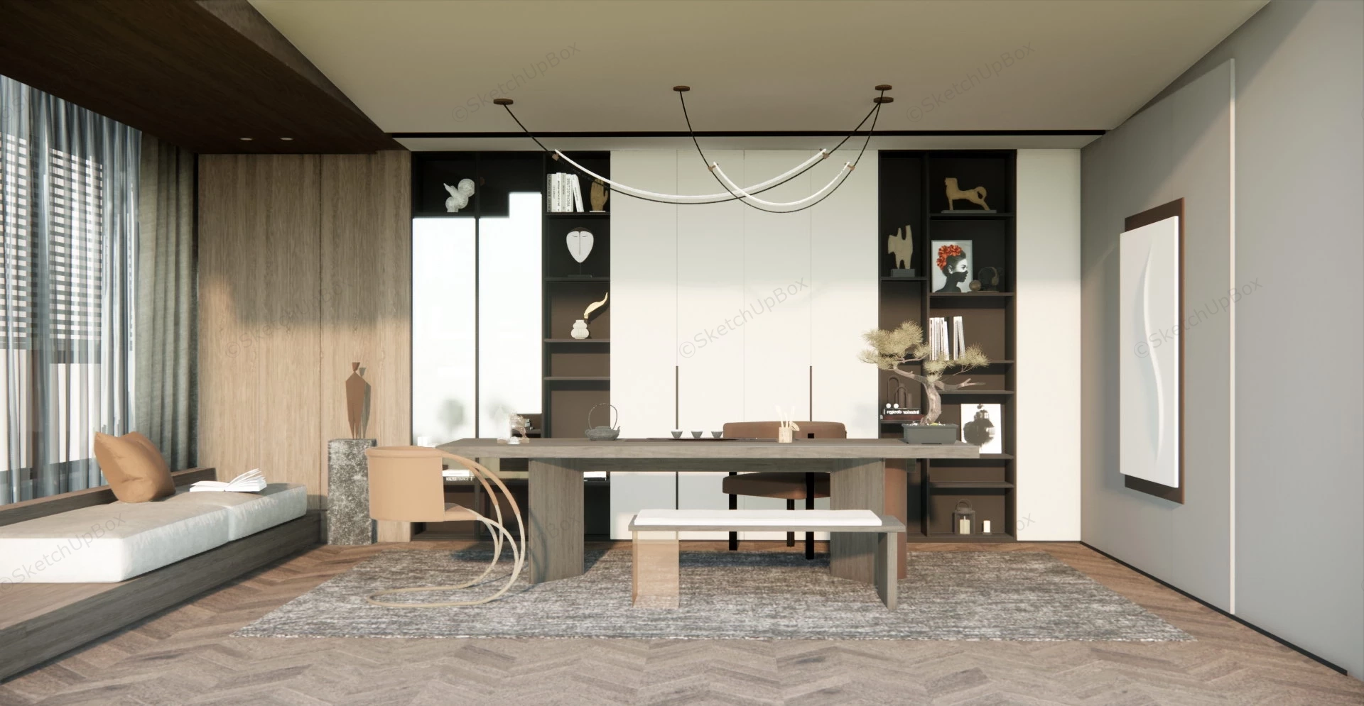 Asian Home Office Tea Room Combo sketchup model preview - SketchupBox