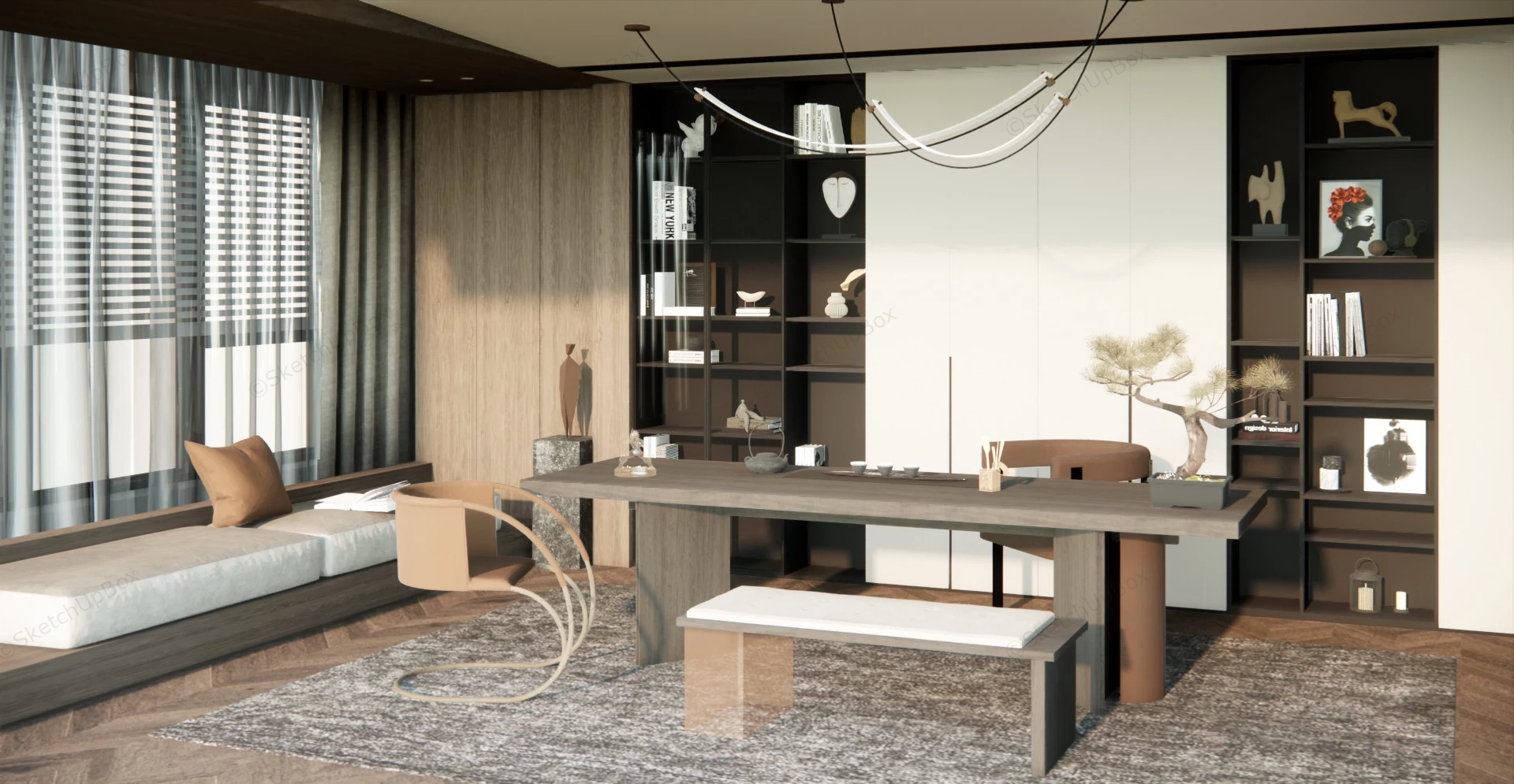 Asian Home Office Tea Room Combo sketchup model preview - SketchupBox
