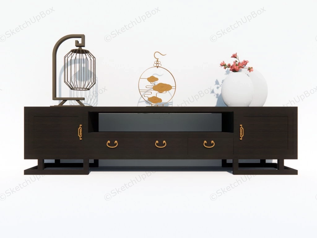 Black TV Stand Cabinet sketchup model preview - SketchupBox
