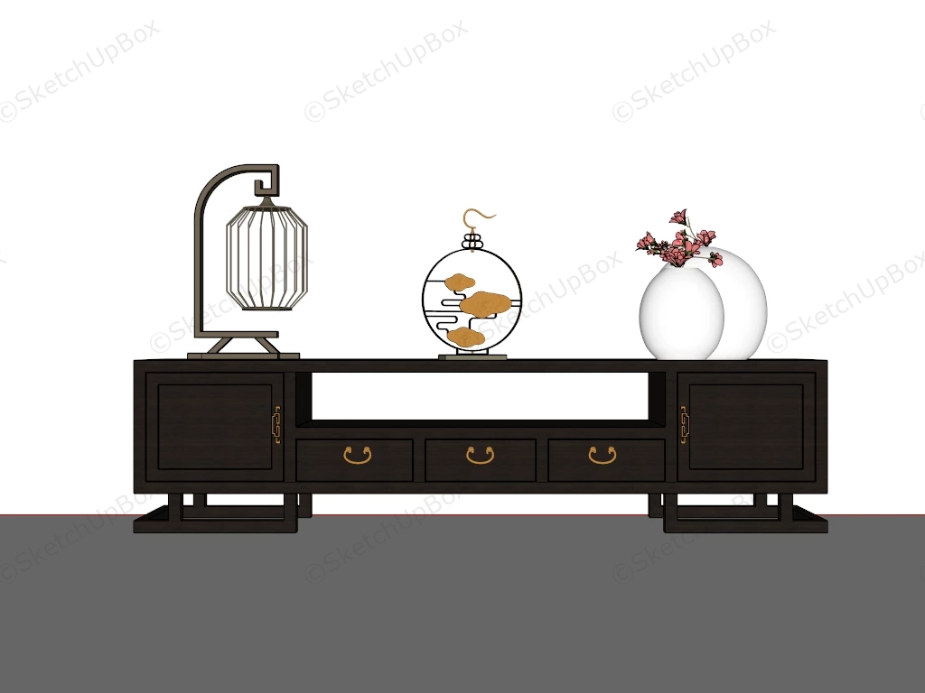 Black TV Stand Cabinet sketchup model preview - SketchupBox