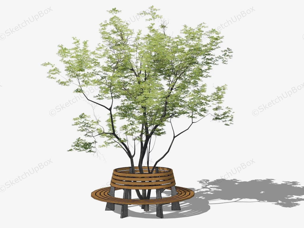 Wooden Tree Surround Bench sketchup model preview - SketchupBox