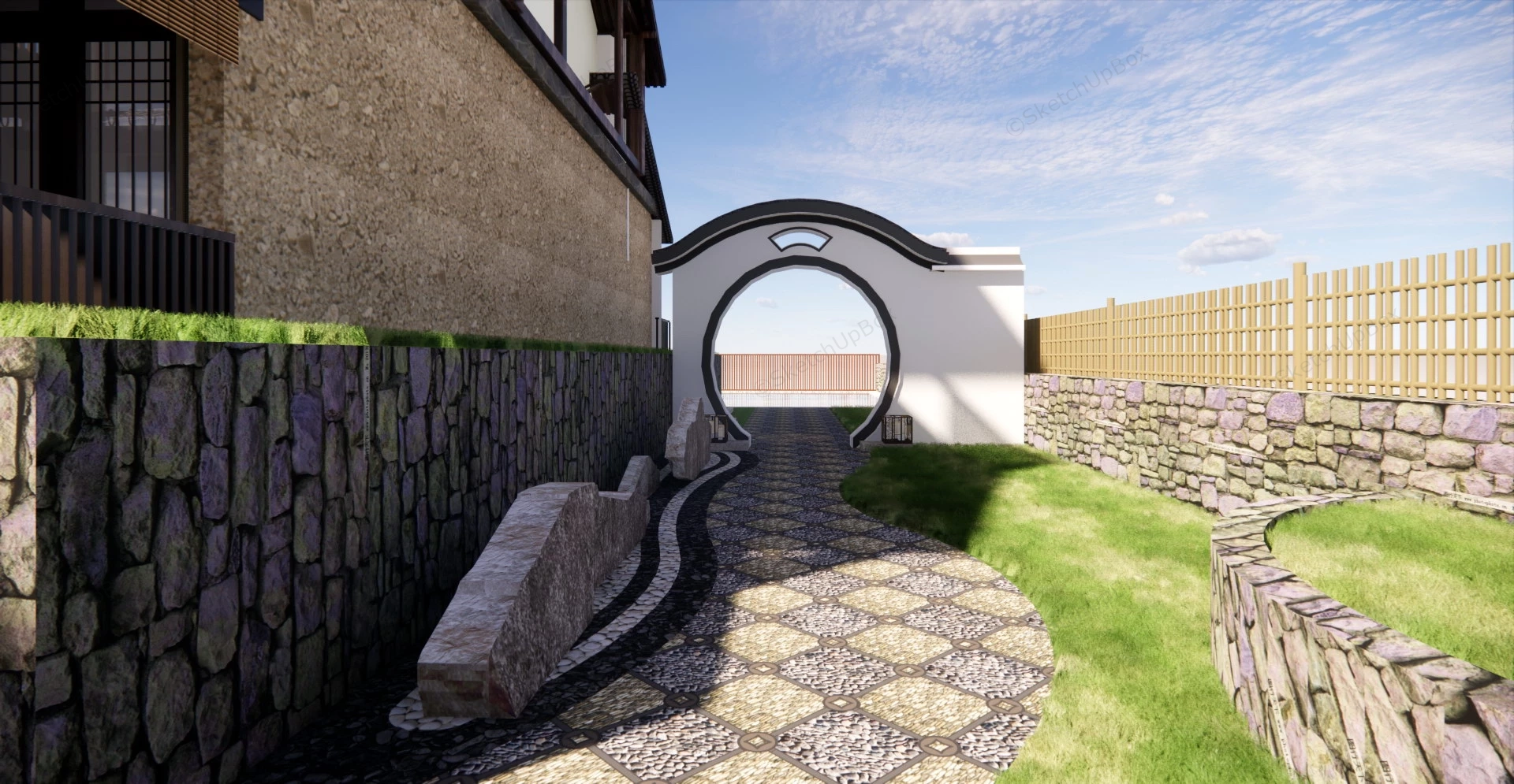 Traditional Japanese House With Garden Design sketchup model preview - SketchupBox