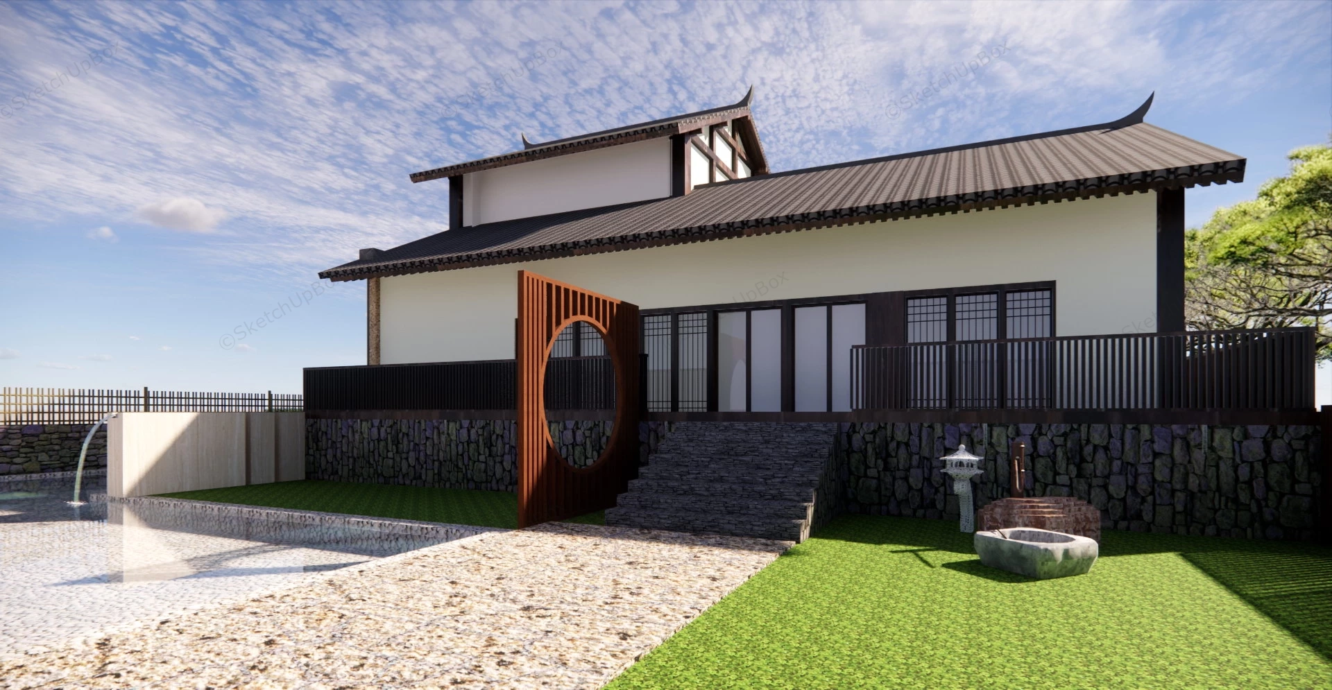 Traditional Japanese House With Garden Design sketchup model preview - SketchupBox