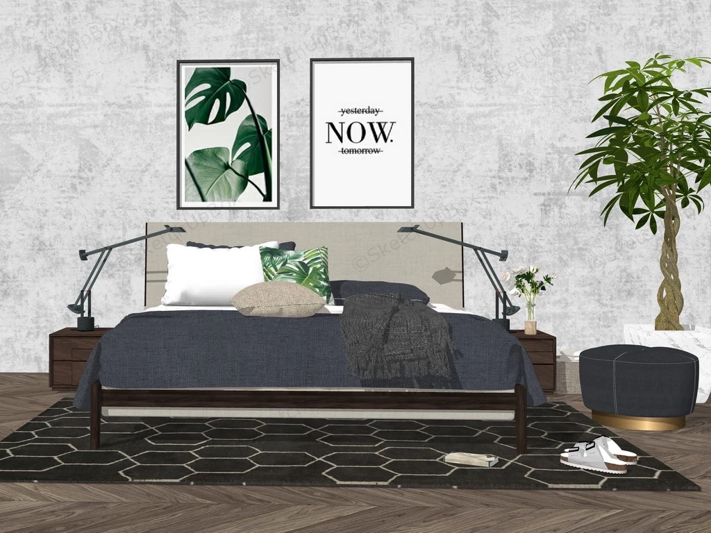 Scandinavian Style Bedroom Idea sketchup model preview - SketchupBox