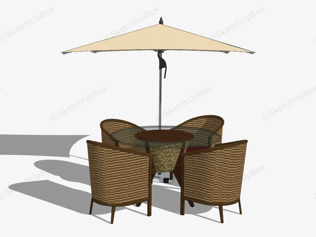 Wicker Rattan Patio Dining Set sketchup model preview - SketchupBox