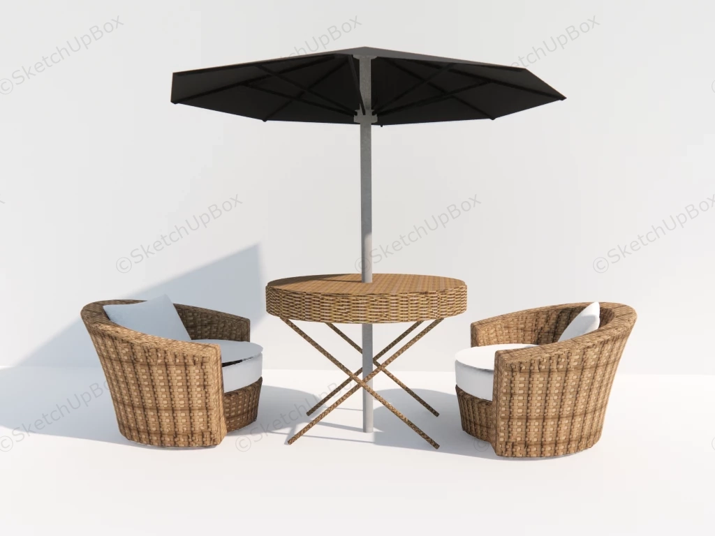 3 Piece Rattan Patio Set With Umbrella sketchup model preview - SketchupBox