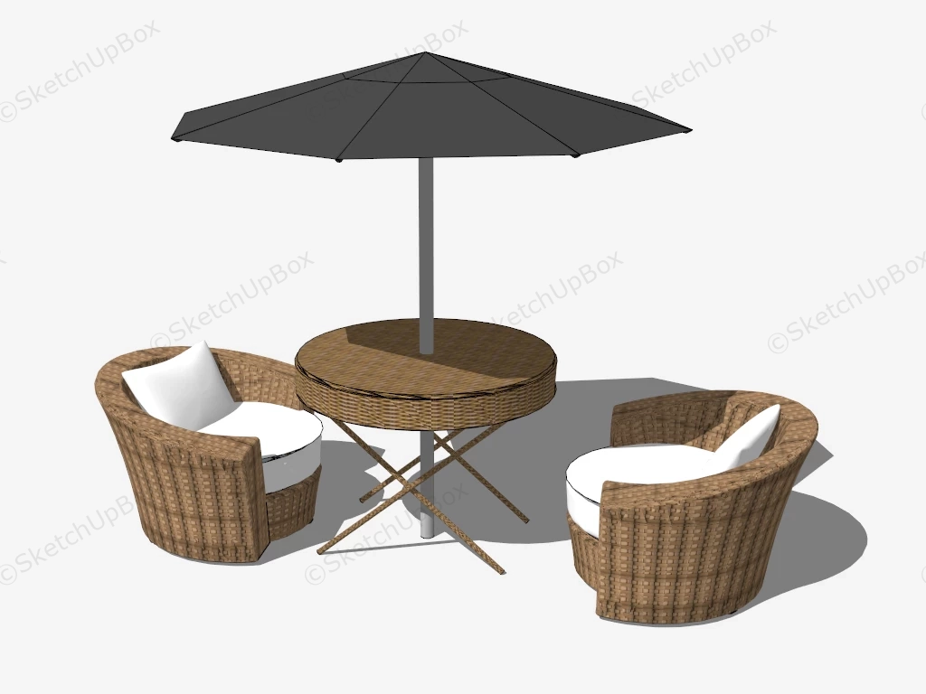 3 Piece Rattan Patio Set With Umbrella sketchup model preview - SketchupBox