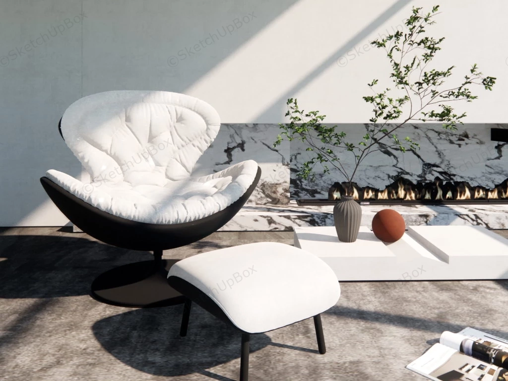 Lounge Egg Chair With Ottoman sketchup model preview - SketchupBox