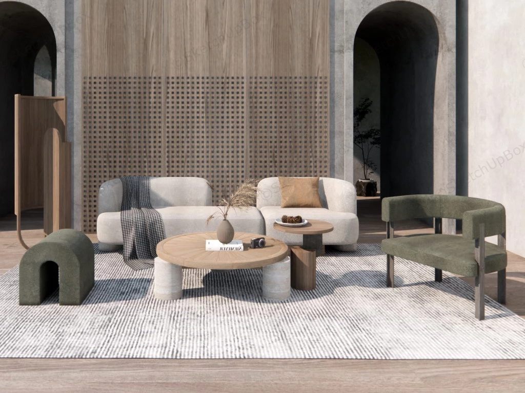 Wabi Sabi Modern Living Room sketchup model preview - SketchupBox
