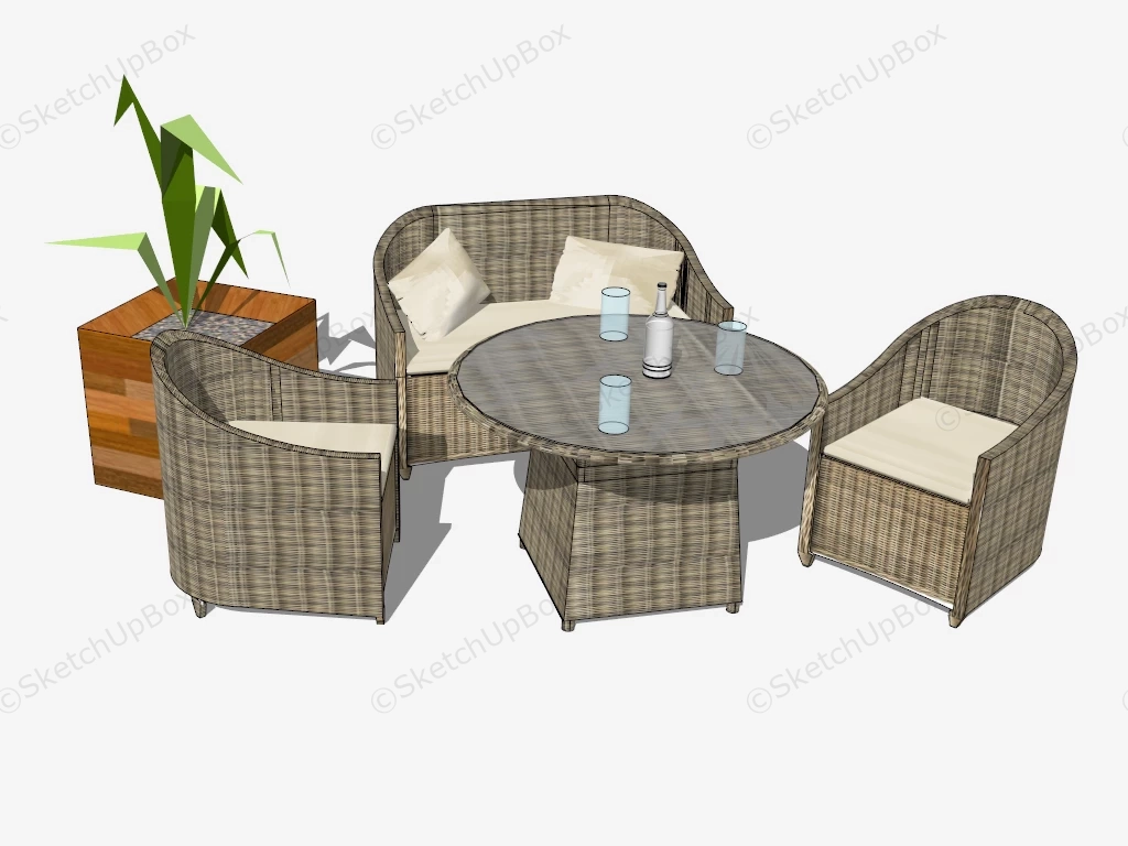 4 Piece Rattan Patio Set sketchup model preview - SketchupBox