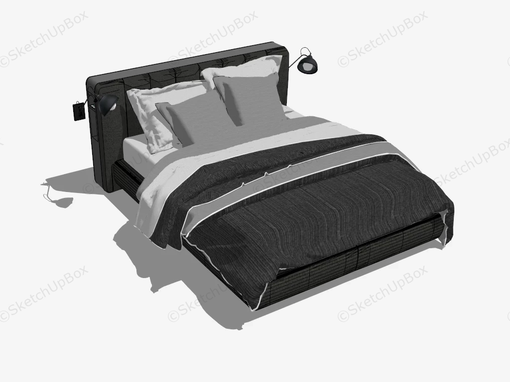 Dark Gray Upholstered Platform Bed sketchup model preview - SketchupBox