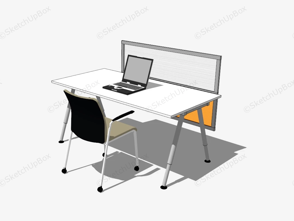 White Computer Desk With Privacy Screen sketchup model preview - SketchupBox