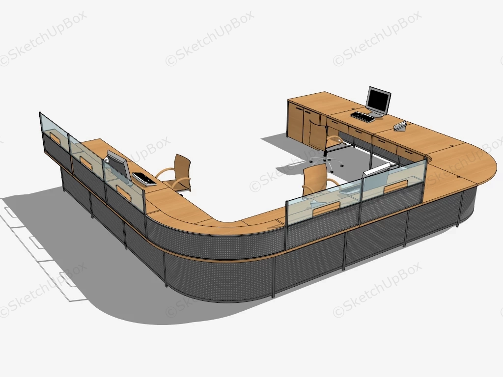 Large U Shaped Reception Desk sketchup model preview - SketchupBox