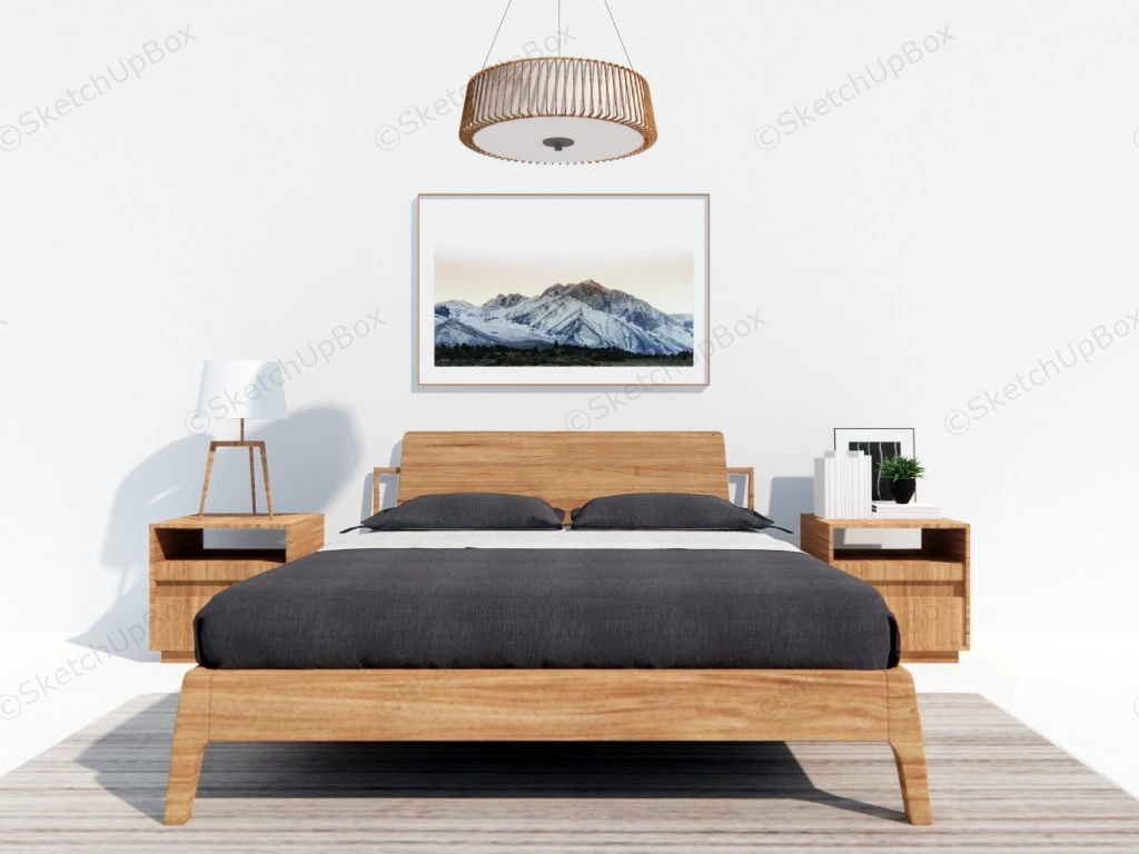 Wood Platform Bed And Nightstands sketchup model preview - SketchupBox