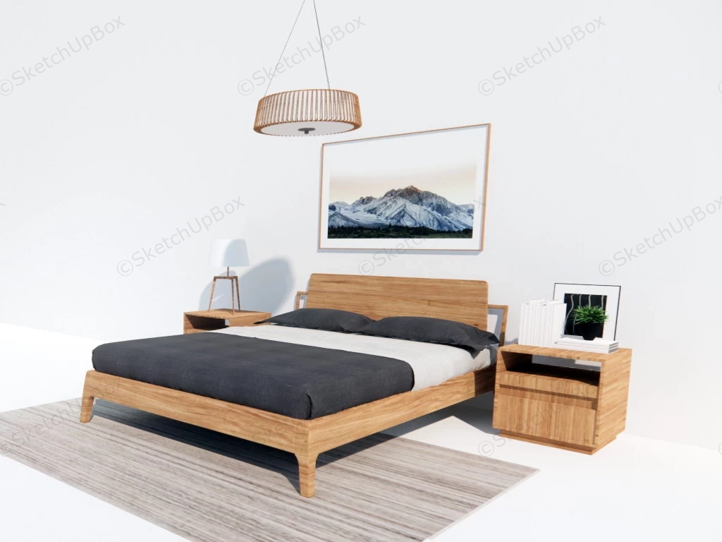 Wood Platform Bed And Nightstands sketchup model preview - SketchupBox