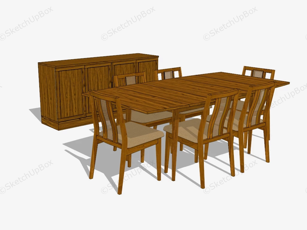 Rustic Wood Dining Room Set sketchup model preview - SketchupBox