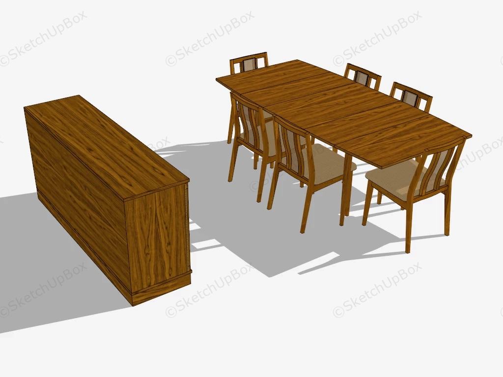 Rustic Wood Dining Room Set sketchup model preview - SketchupBox