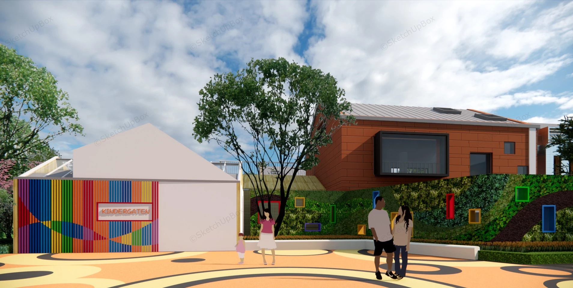 Modern Kindergarten School Buildings And Playground sketchup model preview - SketchupBox