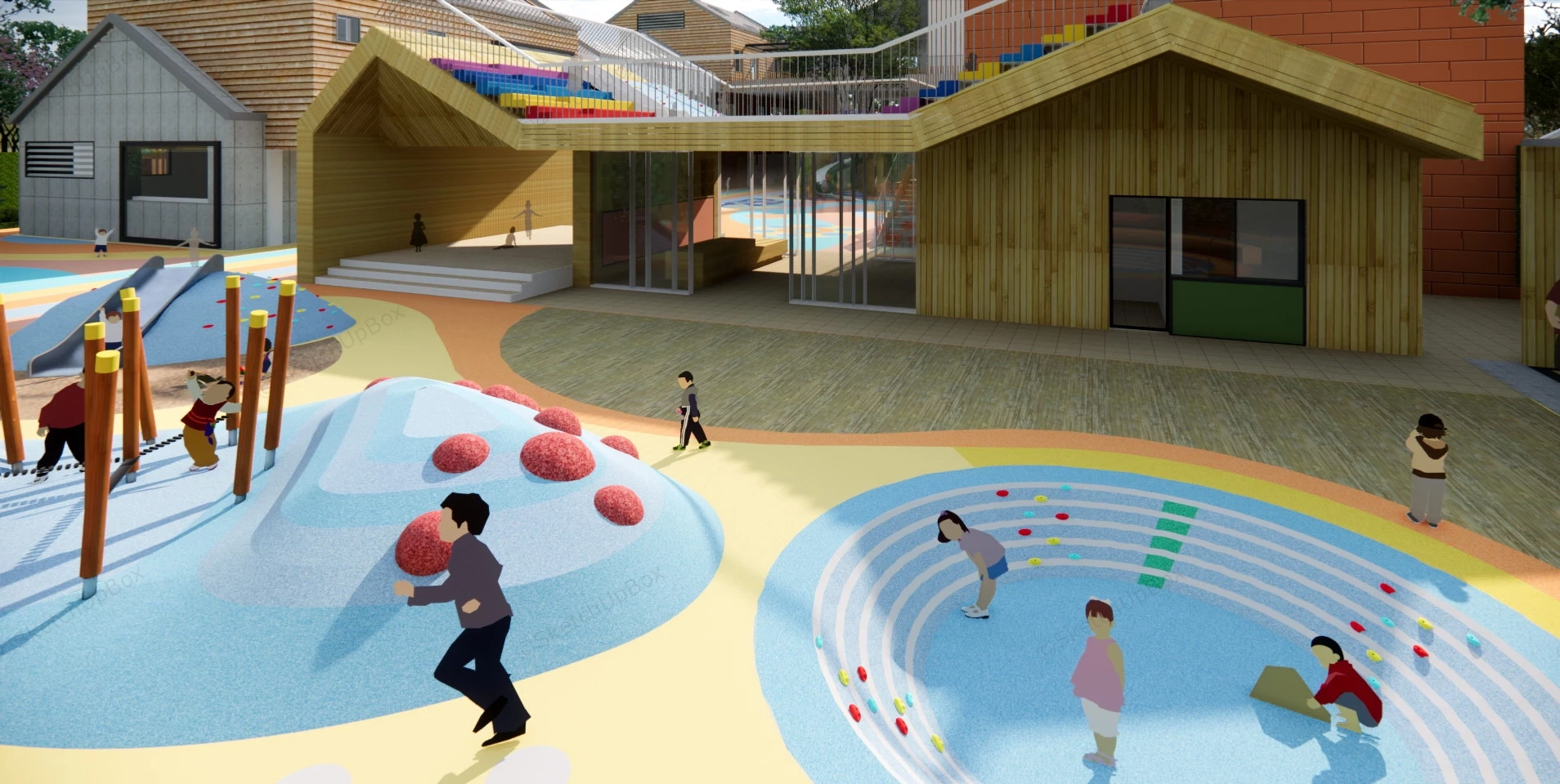 Modern Kindergarten School Buildings And Playground sketchup model preview - SketchupBox