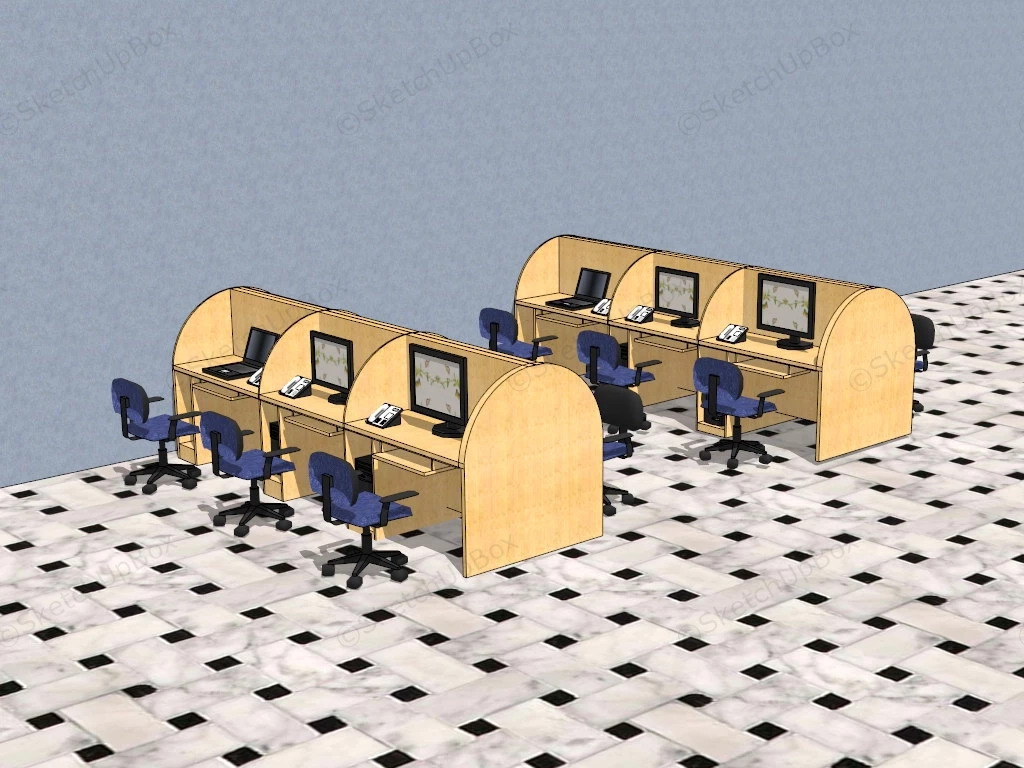 Office Computer Carrels sketchup model preview - SketchupBox