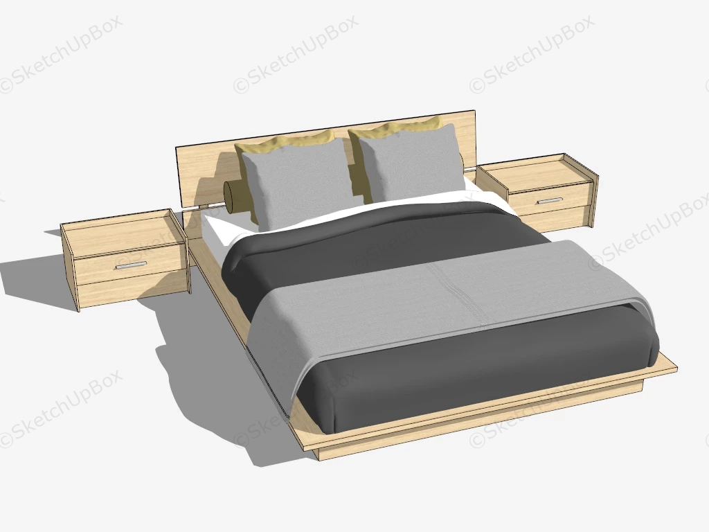 Wood Platform Bed And Nightstands sketchup model preview - SketchupBox
