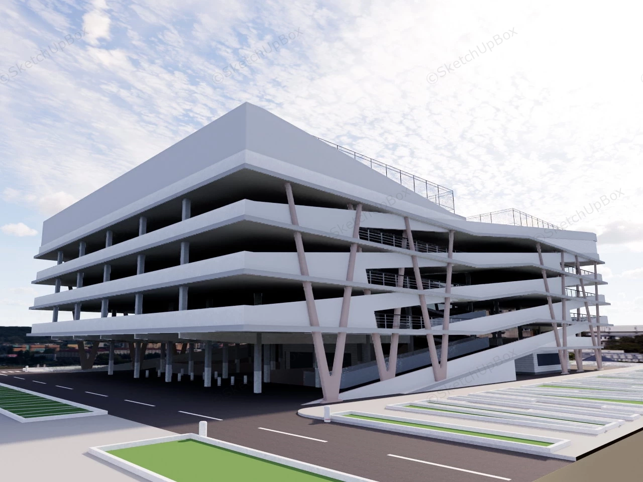 Rooftop Basketball Court And Soccer Field sketchup model preview - SketchupBox