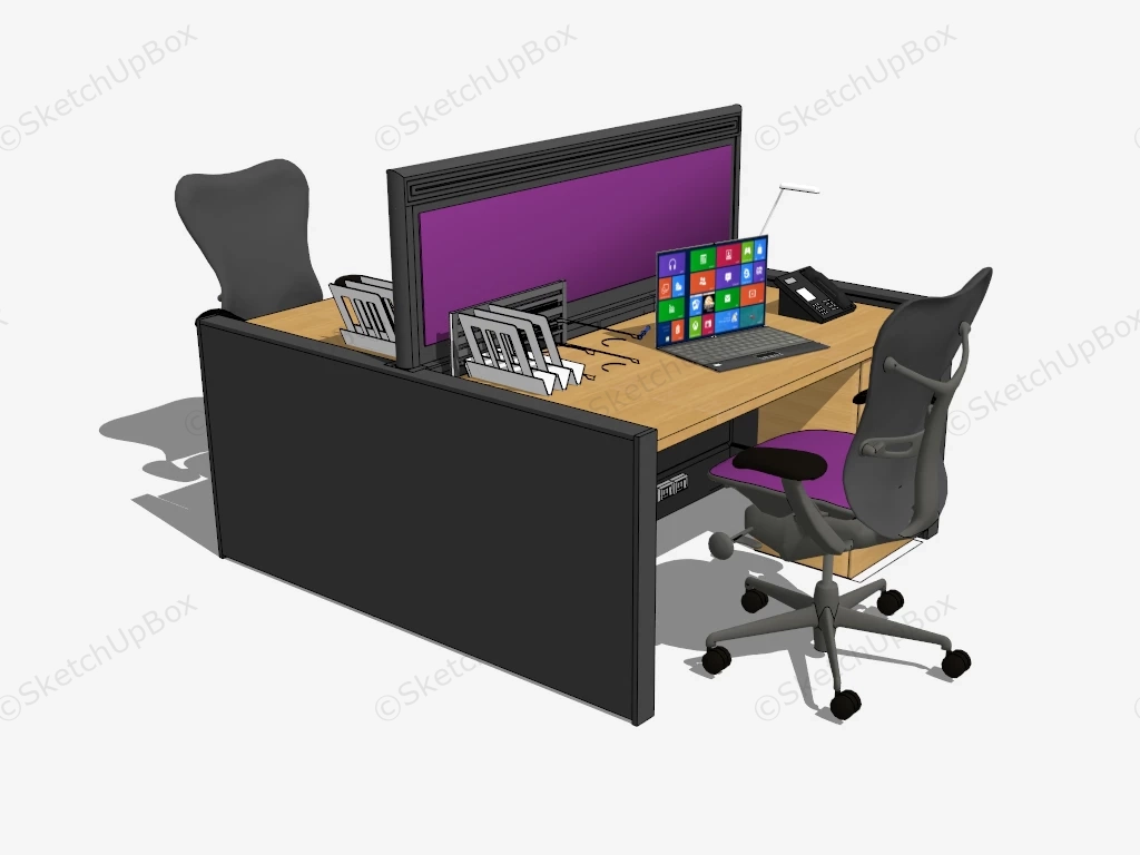 Office Desk With Partition Wall sketchup model preview - SketchupBox