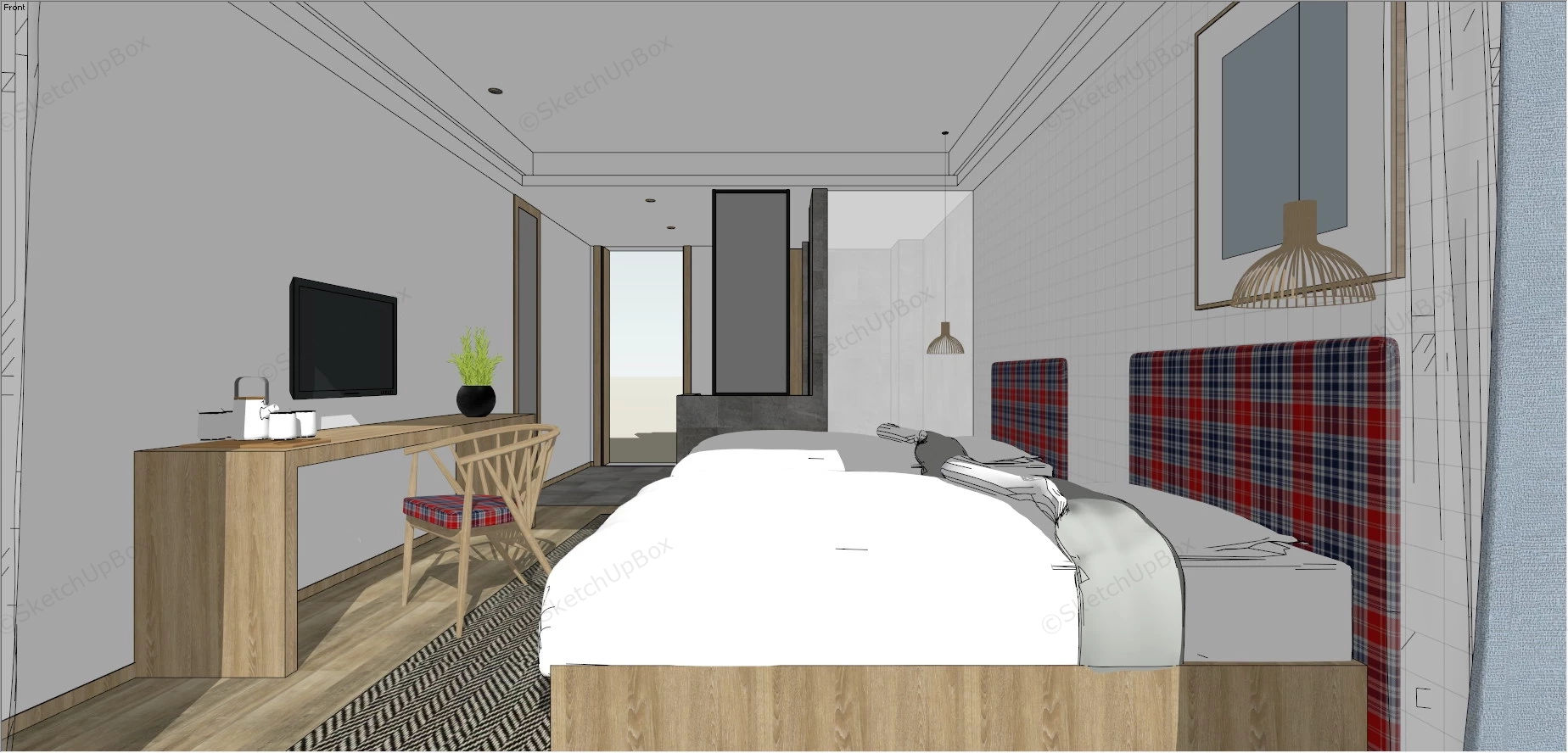 Budget Hotel Twin Room sketchup model preview - SketchupBox