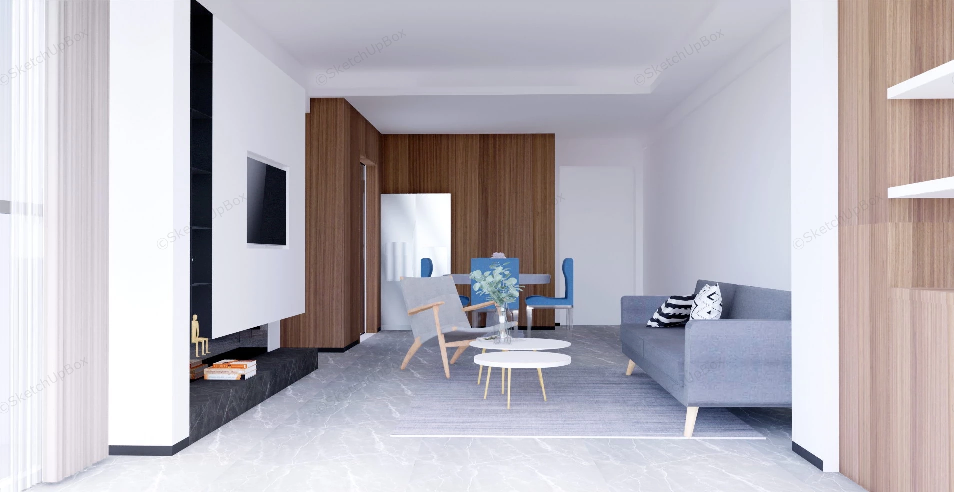 Living Room With Dining Table Idea sketchup model preview - SketchupBox