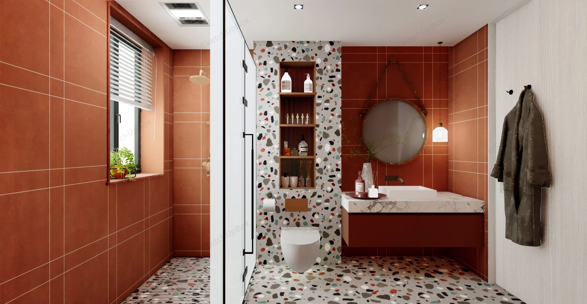 Red And Brown Bathroom Design Idea sketchup model preview - SketchupBox