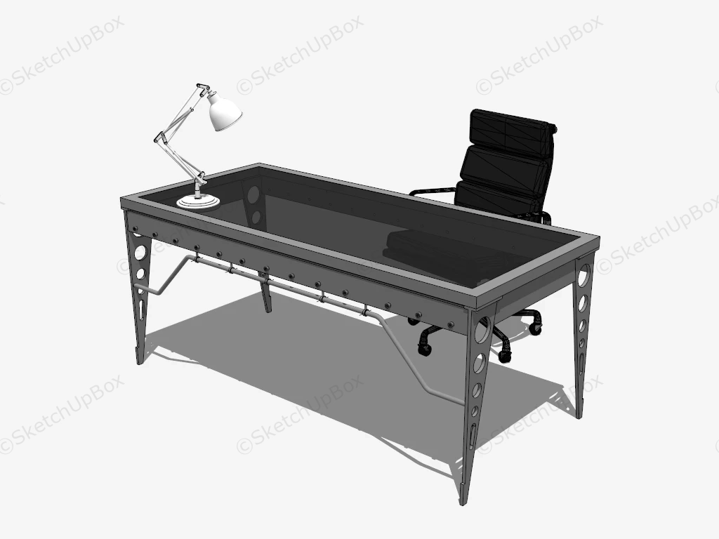 Glass Top Office Desk And Chair sketchup model preview - SketchupBox