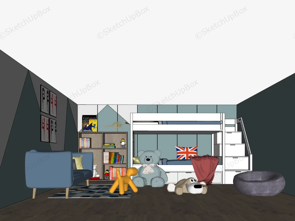 Boys Bunk Bed Room Idea sketchup model preview - SketchupBox