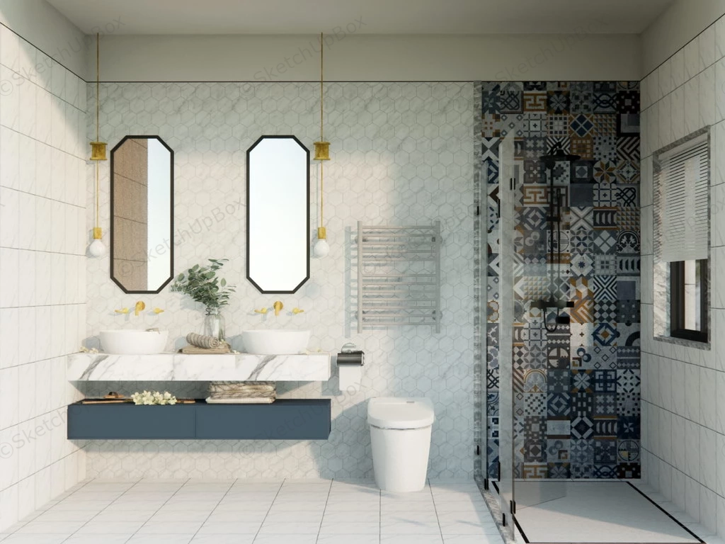 Small Bathroom With Shower Cubicle sketchup model preview - SketchupBox