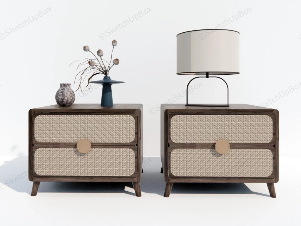 Rattan And Wood Nightstand Set sketchup model preview - SketchupBox