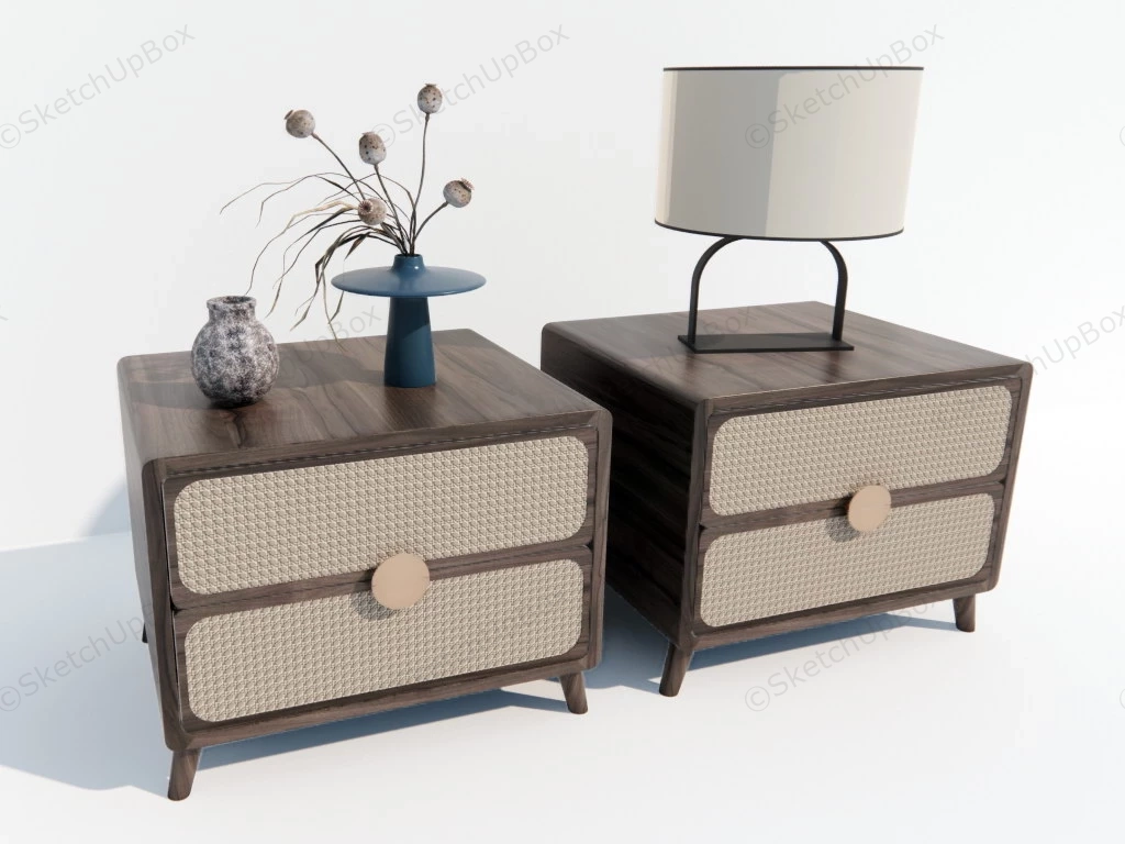 Rattan And Wood Nightstand Set sketchup model preview - SketchupBox