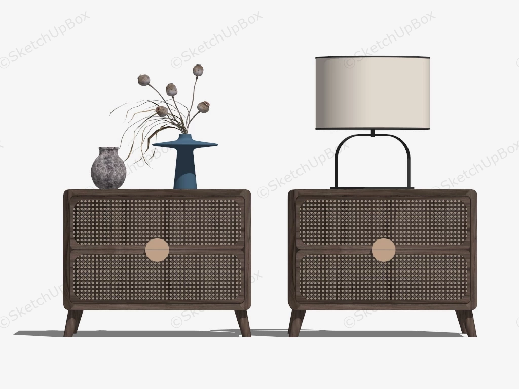 Rattan And Wood Nightstand Set sketchup model preview - SketchupBox