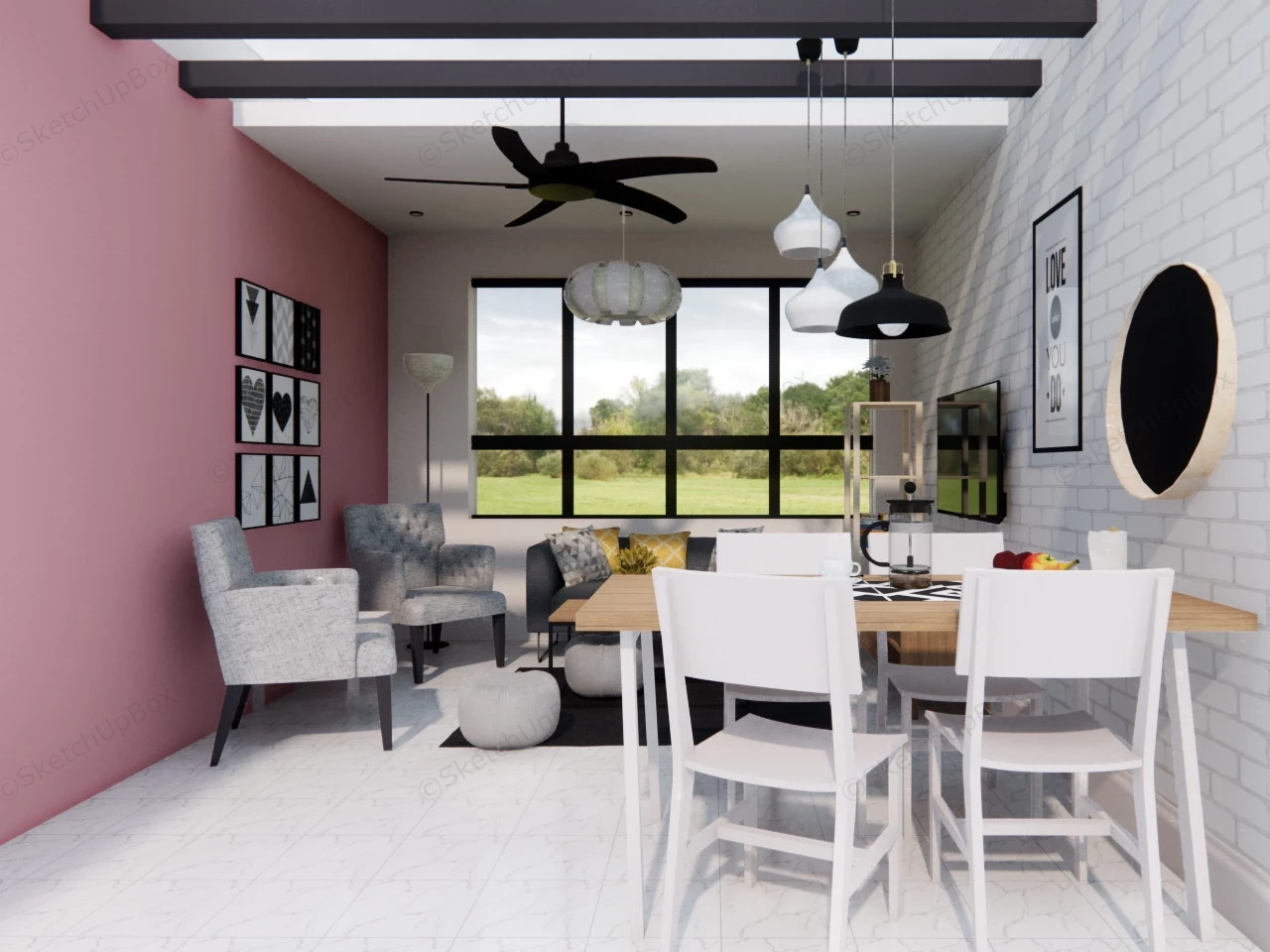 Small Living Room With Dining Table sketchup model preview - SketchupBox