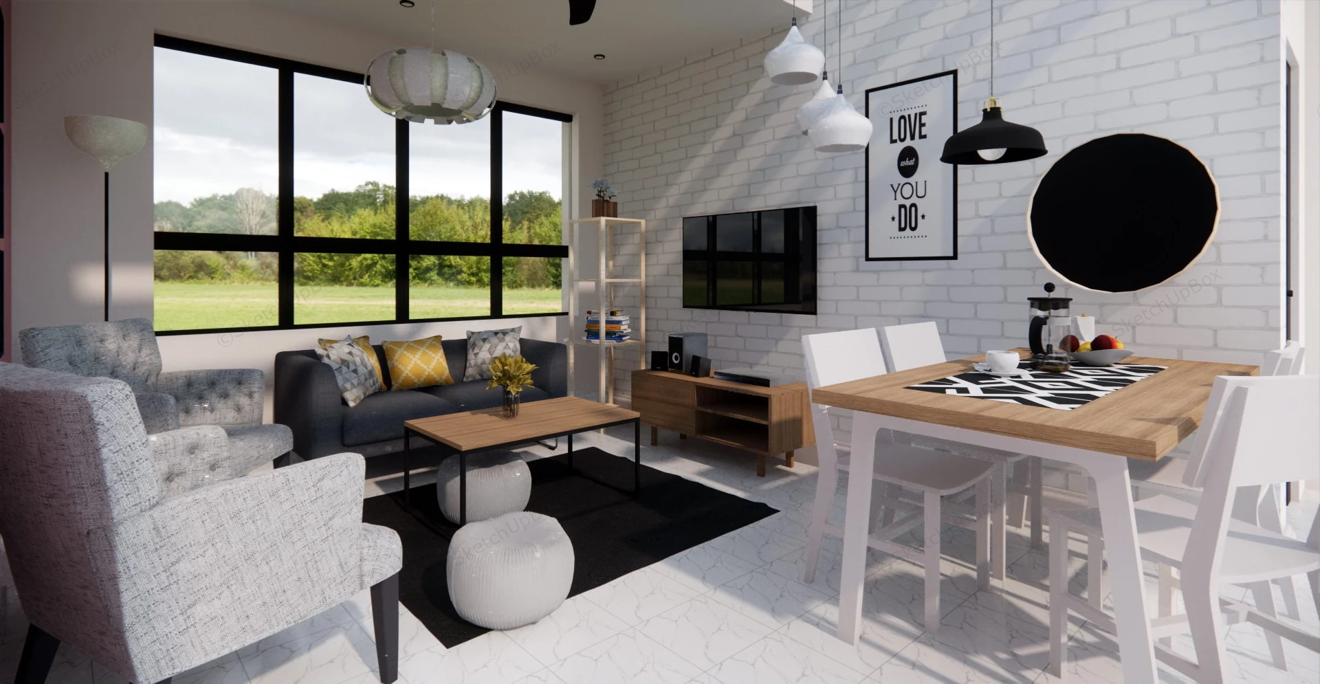Small Living Room With Dining Table sketchup model preview - SketchupBox