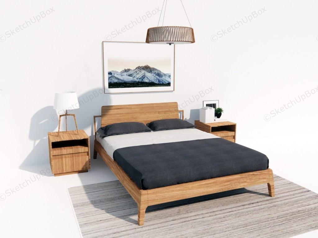 Wooden Platform Bed And Nightstands sketchup model preview - SketchupBox