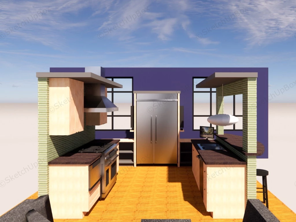 Traditional Kitchen With Bar sketchup model preview - SketchupBox