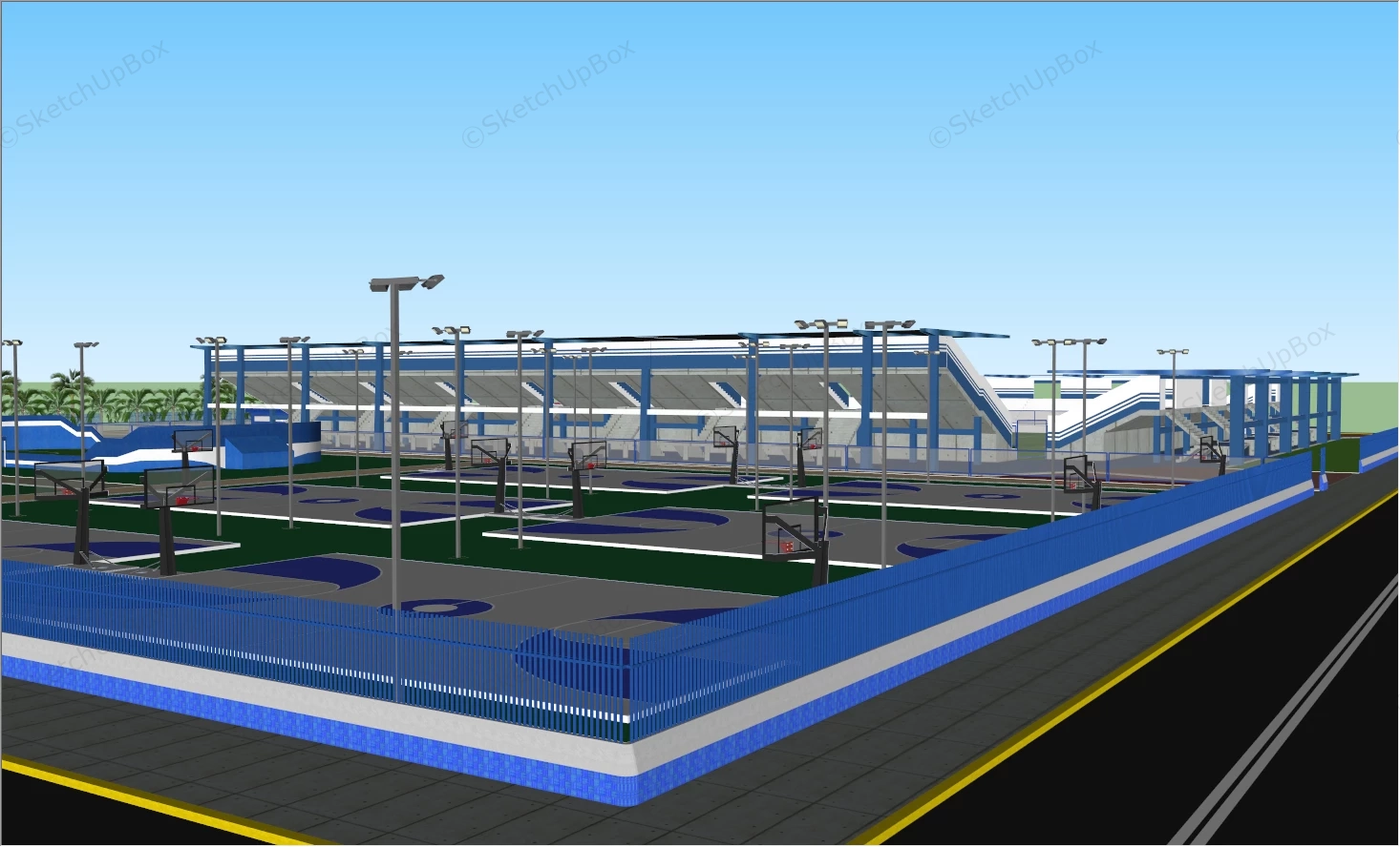Soccer Field & Basketball Courts sketchup model preview - SketchupBox