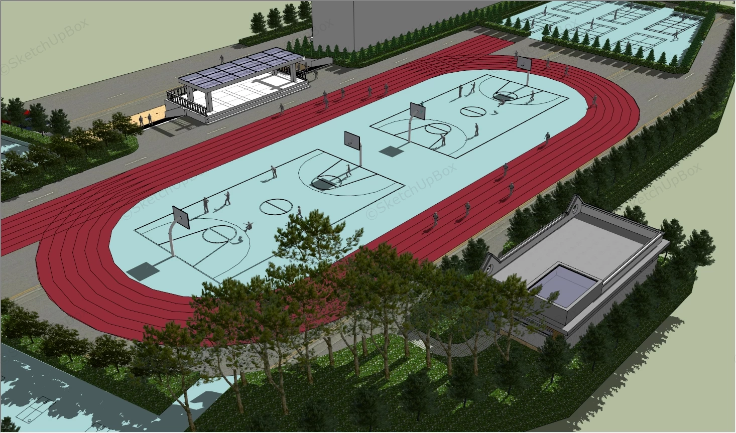 School Building And Athletic Fields sketchup model preview - SketchupBox