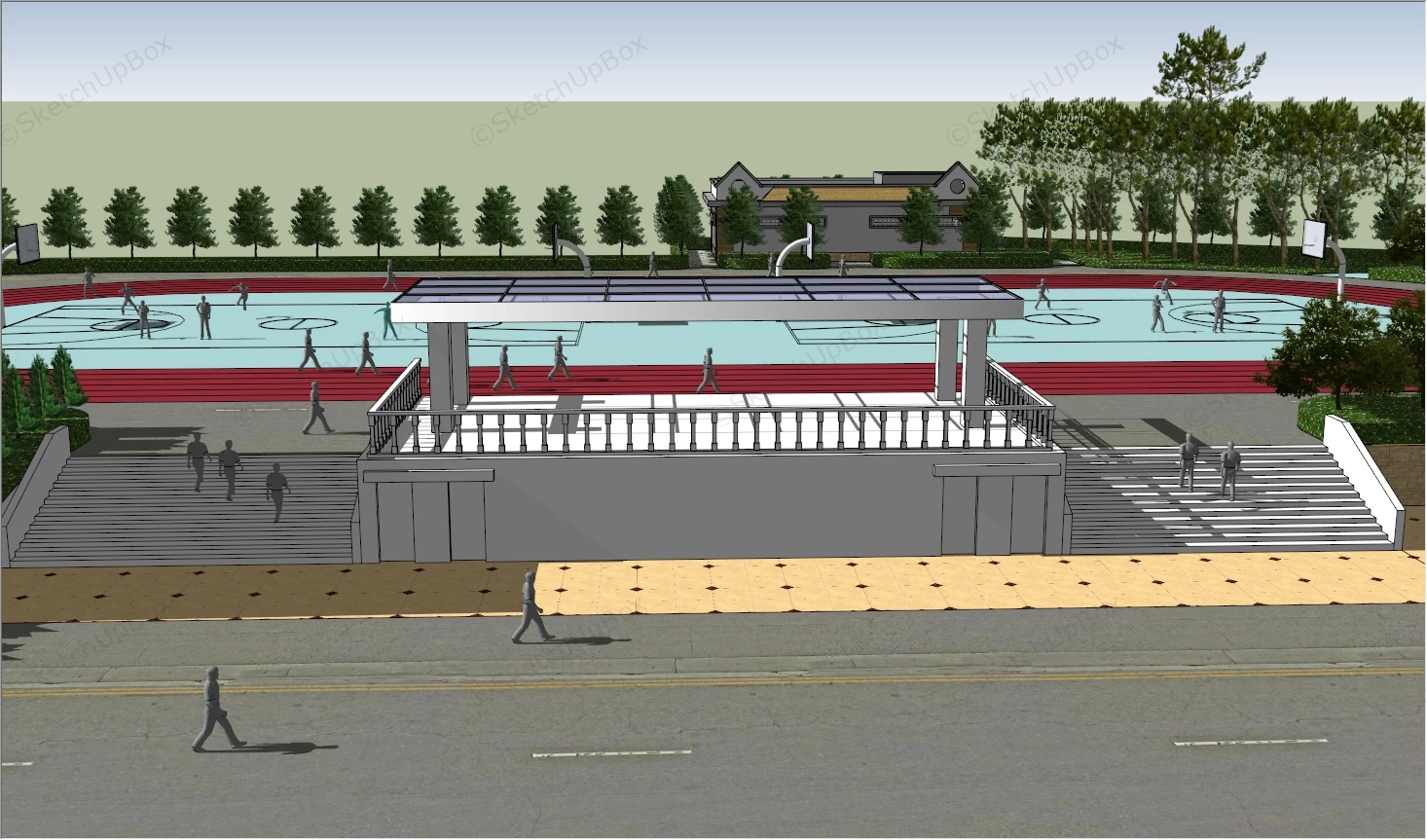 School Building And Athletic Fields sketchup model preview - SketchupBox