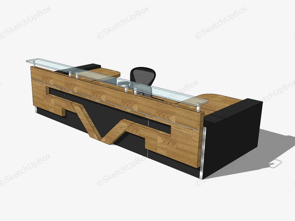 Black Reception Desk With Computer sketchup model preview - SketchupBox